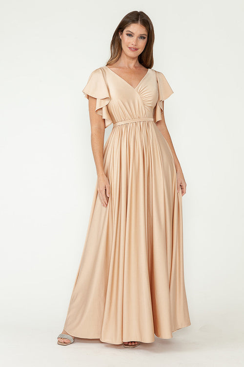 Lenovia 5277 Ruffled Short Sleeve V-Neck Stretch Dress