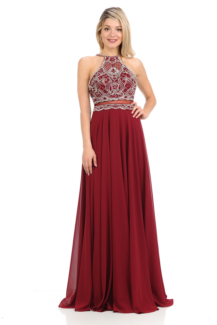 Lenovia 8122 Illusion Halter Beaded Chiffon A-line Dress