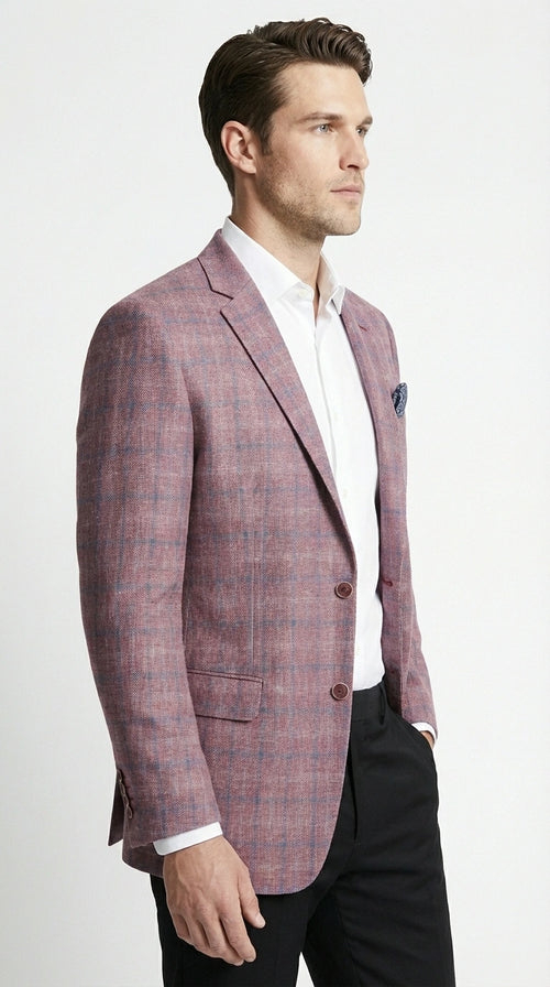 Mens Dusty Rose Mauve Pink with Tint of Blue Plaid Sport Coat Blazer β Classic Check Pattern Casual Blazer Jacket for Business Casual, Wedding