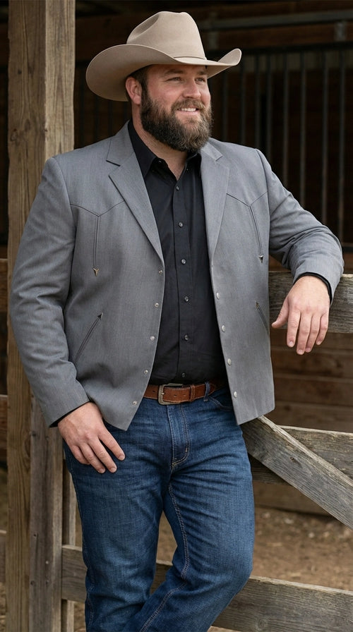 Mens Charcoal Gray Western Blazer β Cowboy Style Casual Jacket Classic Country Western Sport Coat