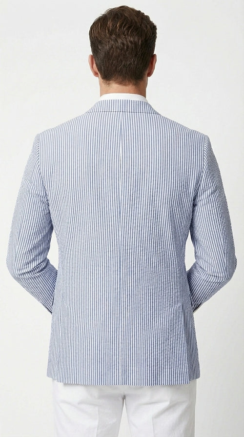 Mens Blue Seersucker Blazer β Lightweight Striped Summer Sport Coat Casual Smart Formal Jacket
