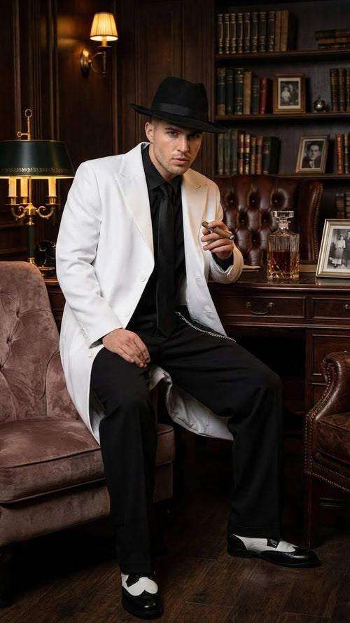 Men’s White Zoot Suit Gangster Style Outfit – White Jacket + Vest + Pants + Shirt & Tie Combo Package