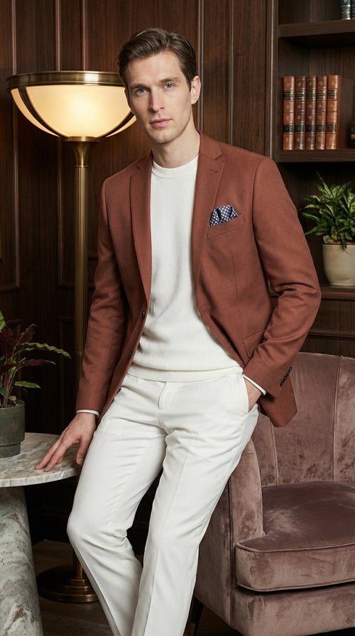 Mens Rustic Brown Light Burnt Orange Copper Blazer β Classic Fit Single Breasted Formal Casual Dress Jacket