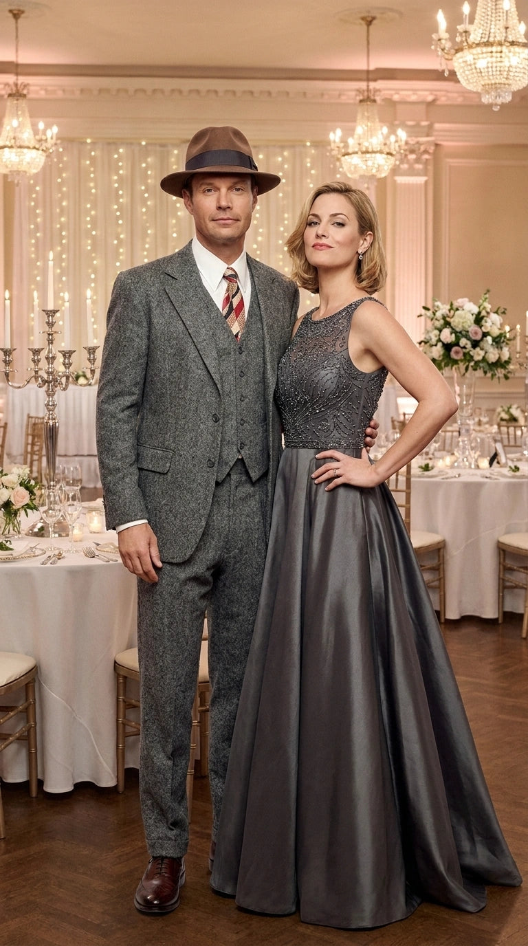 Men’s Grey Vintage Gangster Suit – Bonnie and Clyde Inspired 3 Piece Classic 1920s Formal Outfit – SuitUSA