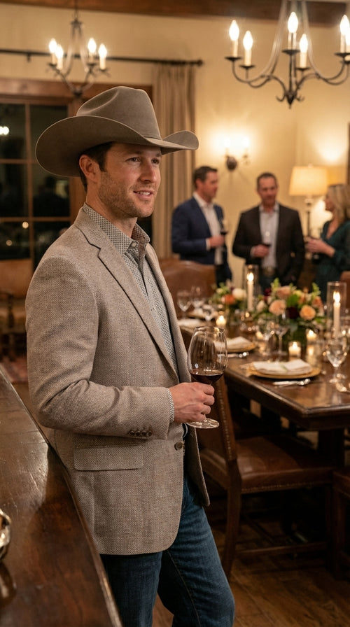 Mens Textured Light Grey Western Blazer – Cowboy Style Casual Sport Coat for Men Classic Western Jacket