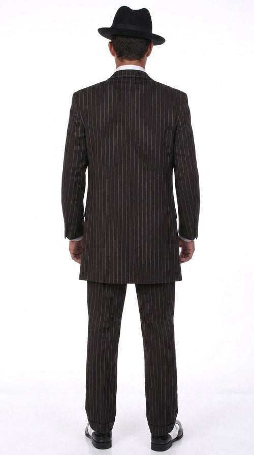 Men’s Black Pinstripe Zoot Suit – 3-Piece 1920s Gangster Vested Formal Suit