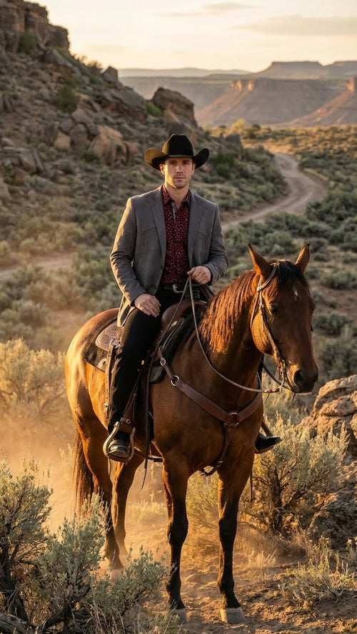 Saco Vaquero Men’s Charcoal Gray Western Faux Suede Blazer – Double Button Cowboy Jacket for Wedding & Party Wear