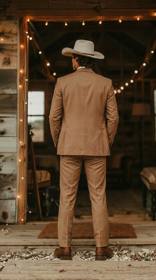 Mens Camel Brown Copper Western 3 Piece Suit β Classic Country Style Blazer Vest Pants Set, Formal Cowboy Suit Outfit