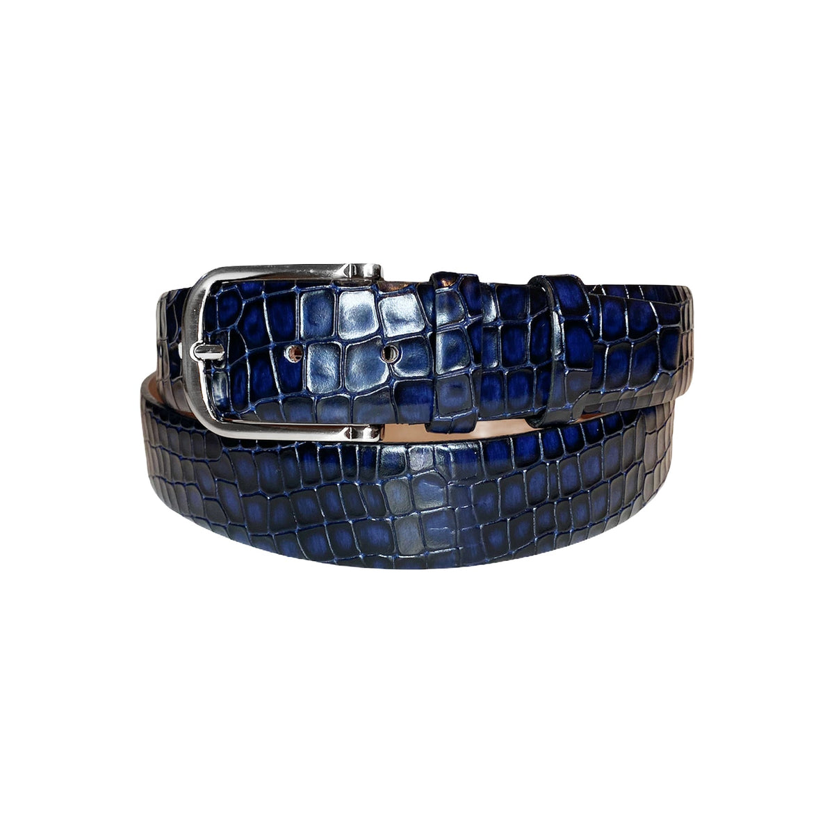 CBelt -5796 Croco Leather Belt - Navy – SuitUSA