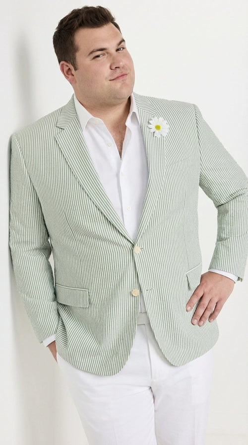 Mens Sage Green Seersucker Blazer – Lightweight Striped Summer Sport Coat Casual Smart Formal Jacket