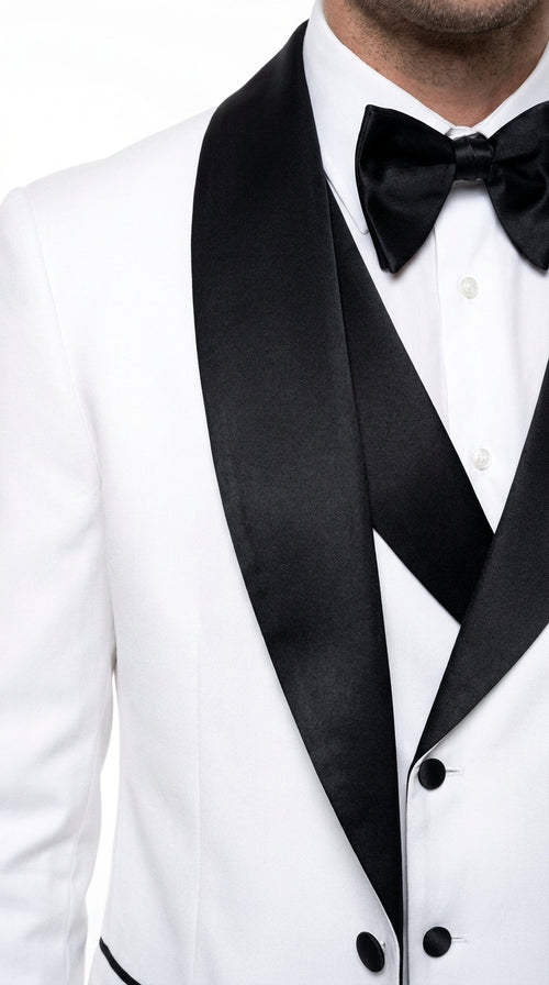 Men’s White and Black Western Wedding Tuxedo – Cowboy Style 3-Piece Traje para Boda with Double-Breasted Vest