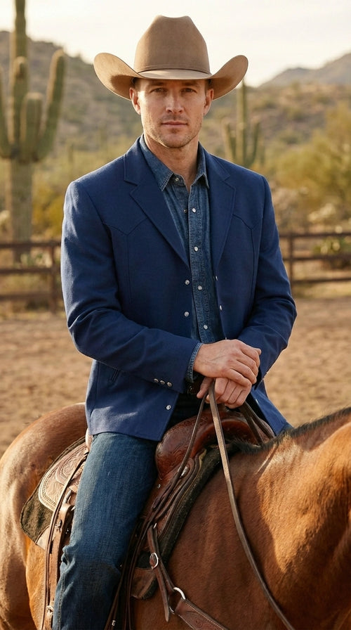 Mens Navy Blue Western Blazer Set β Cowboy Style Jacket and Pants Outfit Classic Country Western Blazer