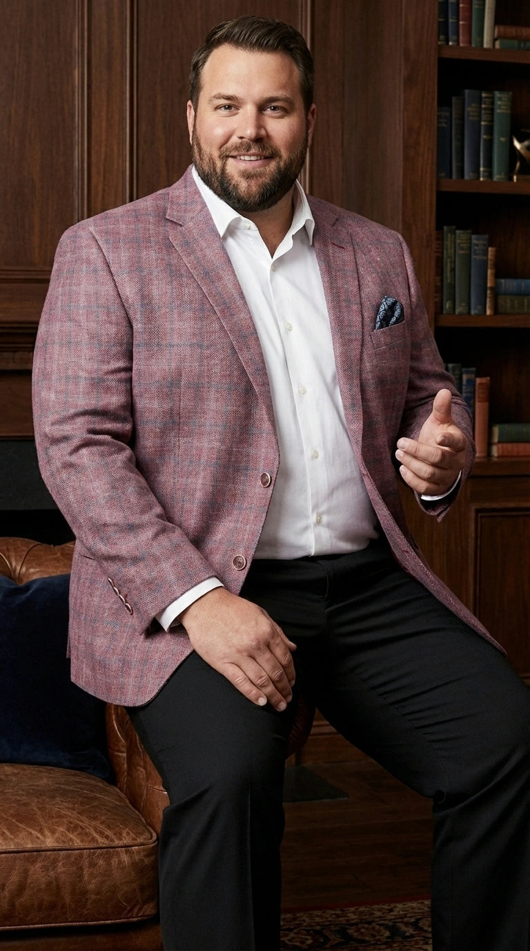 Mens Dusty Rose Mauve Pink with Tint of Blue Plaid Sport Coat Blazer β Classic Check Pattern Casual Blazer Jacket for Business Casual, Wedding