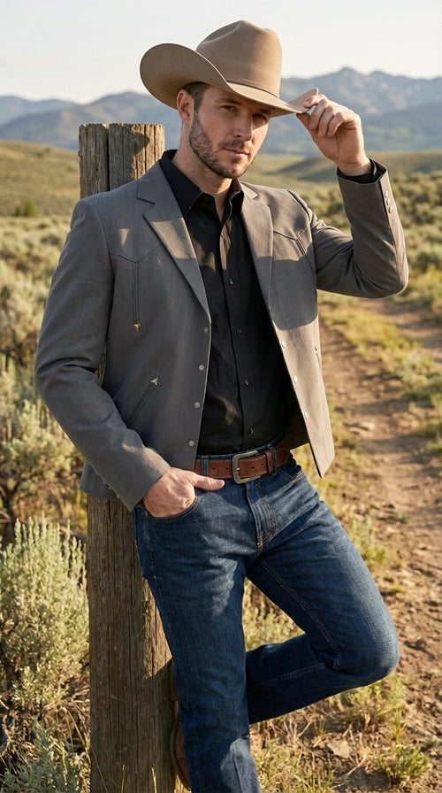 Mens Charcoal Gray Western Blazer β Cowboy Style Casual Jacket Classic Country Western Sport Coat