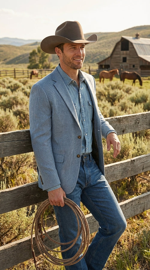 Mens Rugby Teal Baby Sky Western Blazer – Cowboy Style Casual Sport Coat for Men Classic Western Jacket in Light Blue Color