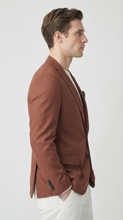 Mens Rustic Brown Light Burnt Orange Copper Blazer β Classic Fit Single Breasted Formal Casual Dress Jacket