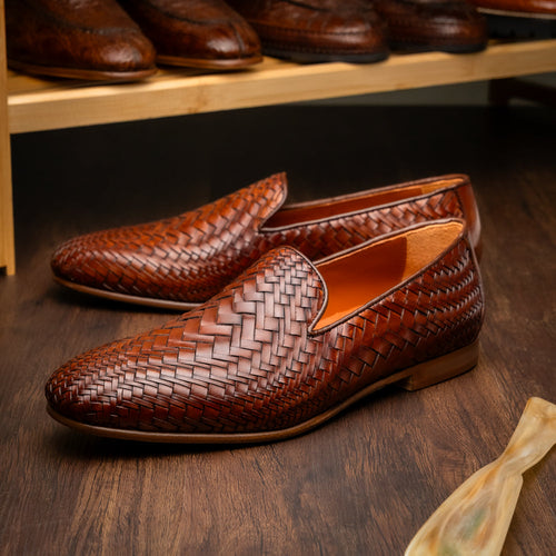 Zelli Rizzo Woven Calfskin Loafer in Cognac | Timeless Italian Style