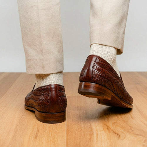 Zelli Rizzo Woven Calfskin Loafer in Cognac | Timeless Italian Style