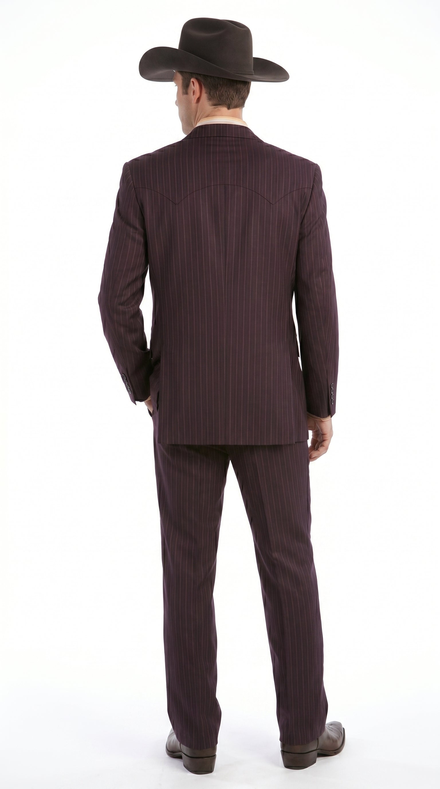 Menās Brownish Black Pinstripe Western Suit, Cowboy Formal Wedding Ranch Dress Suit Set Slim Fitted