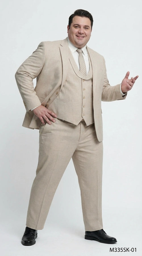 Mens Sand Beige 3 Piece Suit β Double breasted Vest Formal Suit Set and Dress Pants in Champaign Natural Summer Color