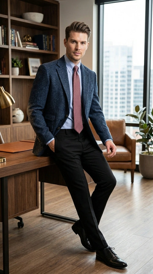 Mens Light Blue Tweed Blazer Sport Coat β Classic Herringbone Jacket Formal Business Casual Smart Outerwear in indigo cobalt blue