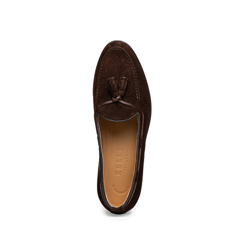 Zelli Franco Classic Tassel Loafers in Nicotine Suede Goatskin