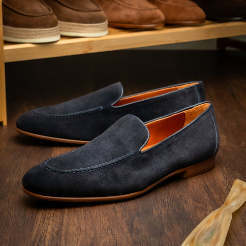 Zelli Bruno Handcrafted Italian Suede Loafer in Sophisticated Navy
