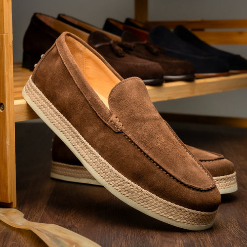 Zelli Amato Handcrafted Suede Espadrille Loafer in Dark Brown