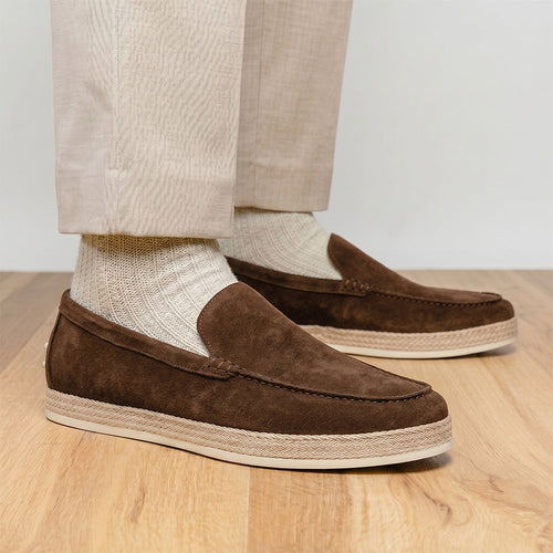 Zelli Amato Handcrafted Suede Espadrille Loafer in Dark Brown