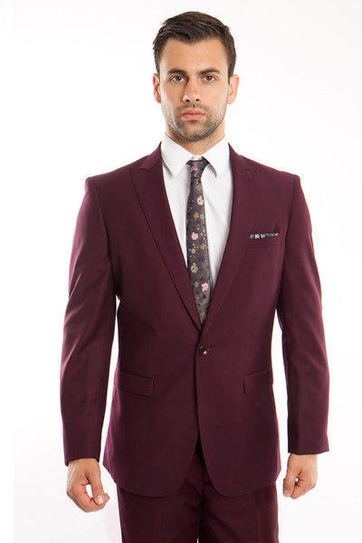 Men's Burgundy Slim Fit Suit with Peak Lapel from Tazio Suits