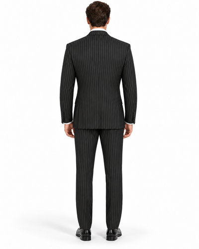 Pleated Suit - Mens Suits With Pleated Pant - Regular Fit Suit - Bold Black Pinstripe Suit by Men's Tuxedo USA