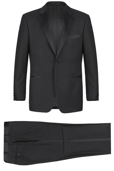 Mens Traditional Two Button Classic Fit Notch Tuxedo in Black by Renoirin