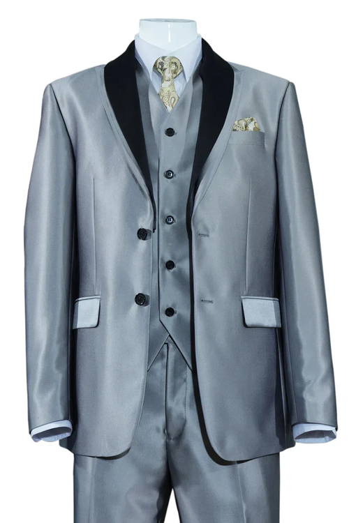 Designer Gray Prom Tuxedo - Grey Wedding Fit Shiny Tuxedo by PROMTUXEDO