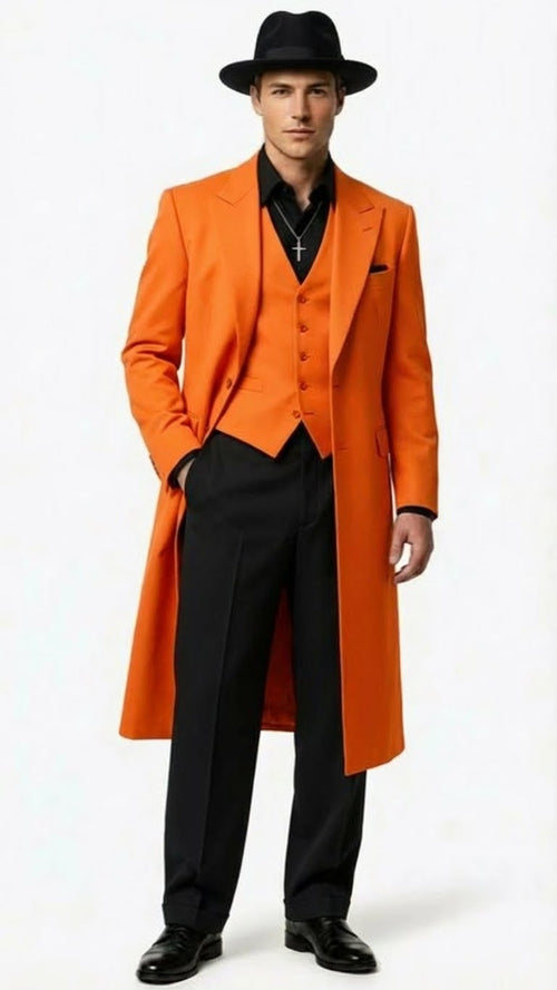 Men’s halloween Costume Orange Long Zoot Suit Set With Black Shirt and Black Pants included by USA Men's Outlet