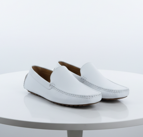 Men’s Mundo White Leather Loafers – Classic Slip-On Dress Shoes for Casual and Formal Wear