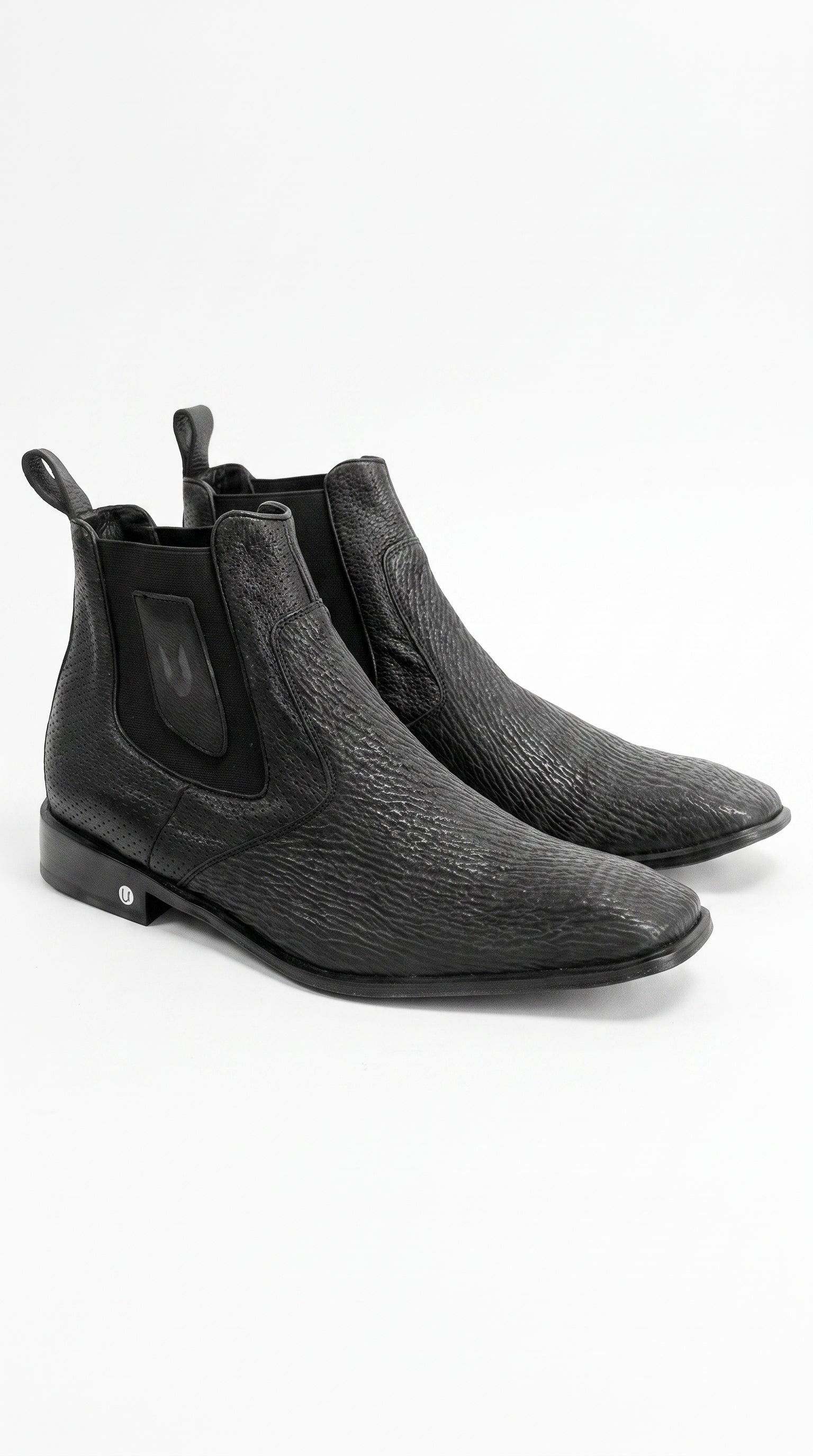 Men’s Shark Skin Cowboy Boots – Black Exotic Leather Western Chelsea Ankle Boots by Vestigium