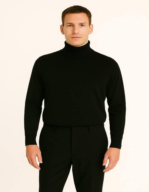 Men's Black Turtleneck Sweater – Classic Slim Fit Knit Pullover for Winter Layering
