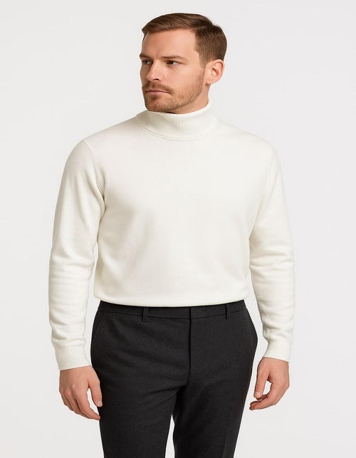 Men's Ivory Turtleneck Sweater - Classic Slim Fit Knit Pullover for Winter Elegance - Cream by USA Men's Outlet