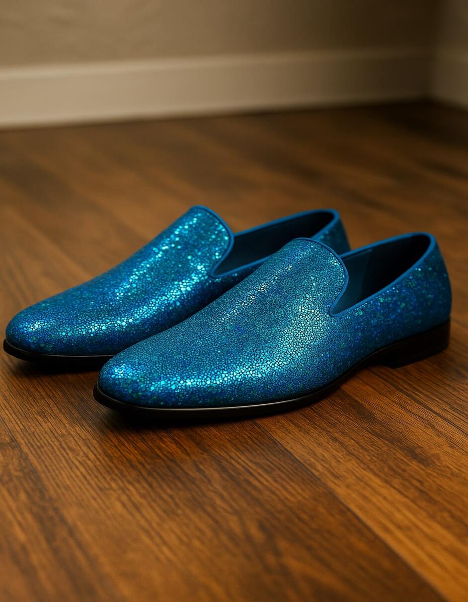 Men's Turquoise Blue Sequin Glitter Loafers – Sparkling Slip-On Party Dress Shoes for Prom, Weddings, and Nightlife – SuitUSA