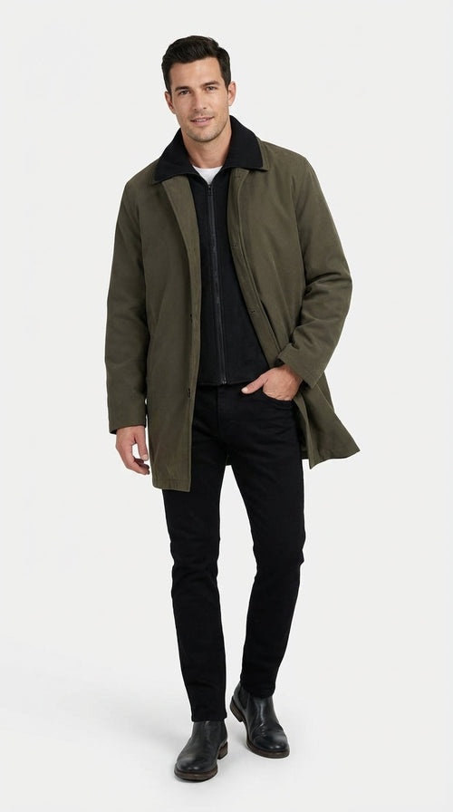 Mens Olive Brown Trench Coat Raincoat β Classic Water Resistant Long Coat with Zip and Button Closure for Business, Travel and Everyday Outerwear