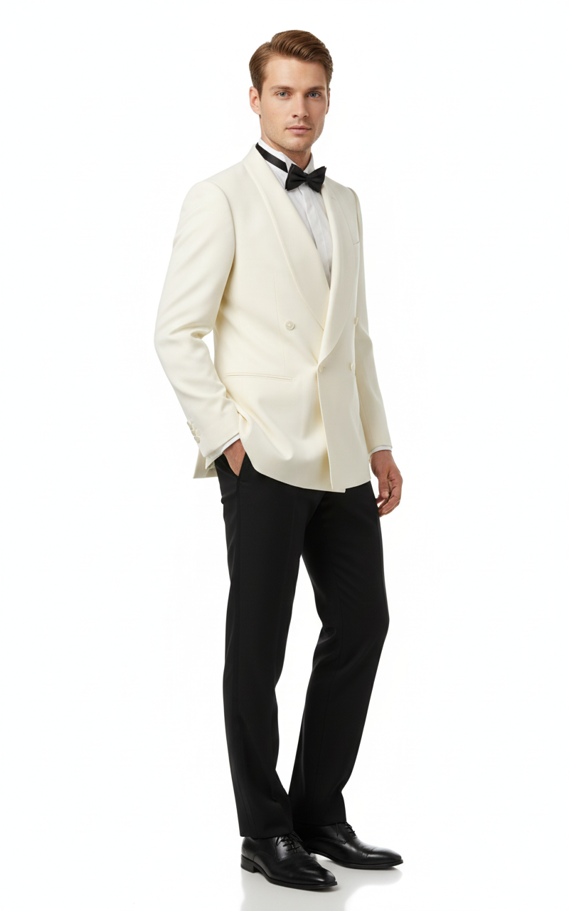 Men’s Ivory Double-Breasted Shawl Lapel Tuxedo Jacket | Premium Formal Dinner Jacket for Weddings and Black-Tie Events – SuitUSA