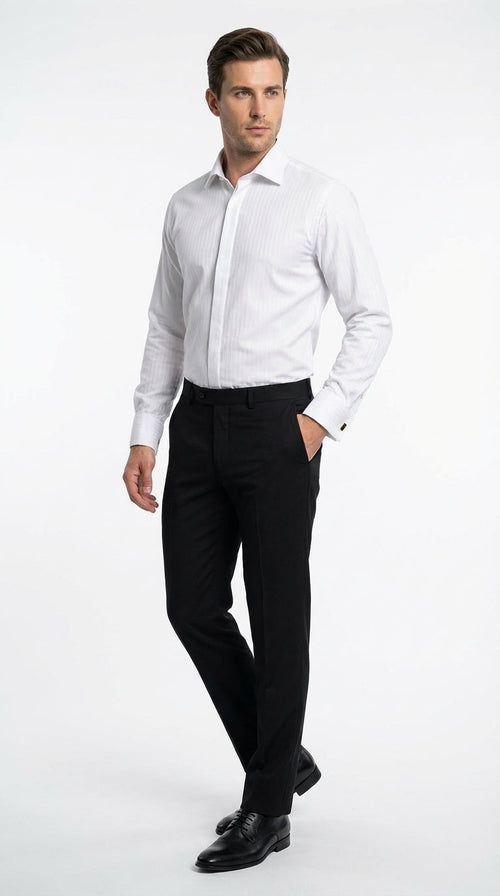 Mens White Herringbone Shadow and Tone on Tone Dress Shirt β Classic Formal Wedding