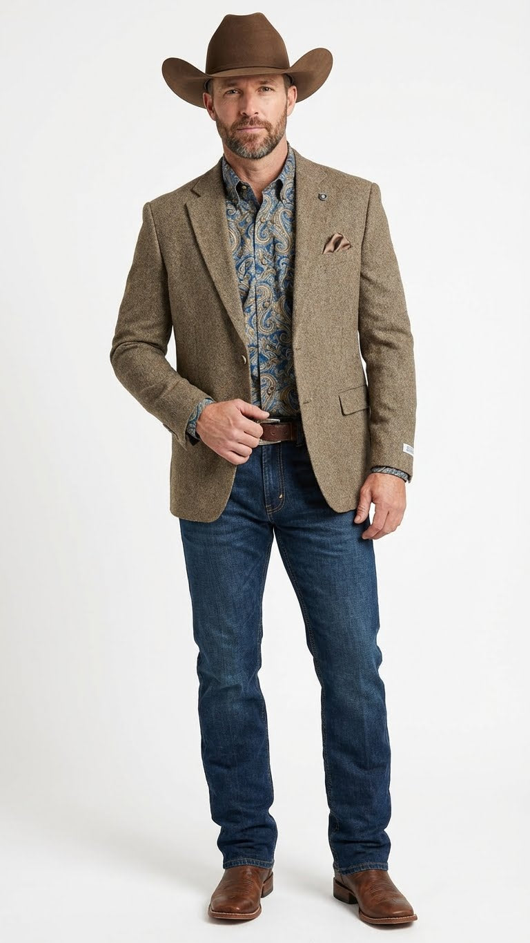 Men’s Brown Taupe Western Blazer Jacket – Classic Cowboy Style Sport Coat for Wedding – SuitUSA