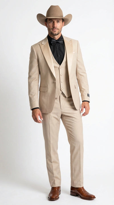 Men’s Tan Cowboy Suit – Western Formal Two Piece Suit for Weddings, Champaign Sand Color