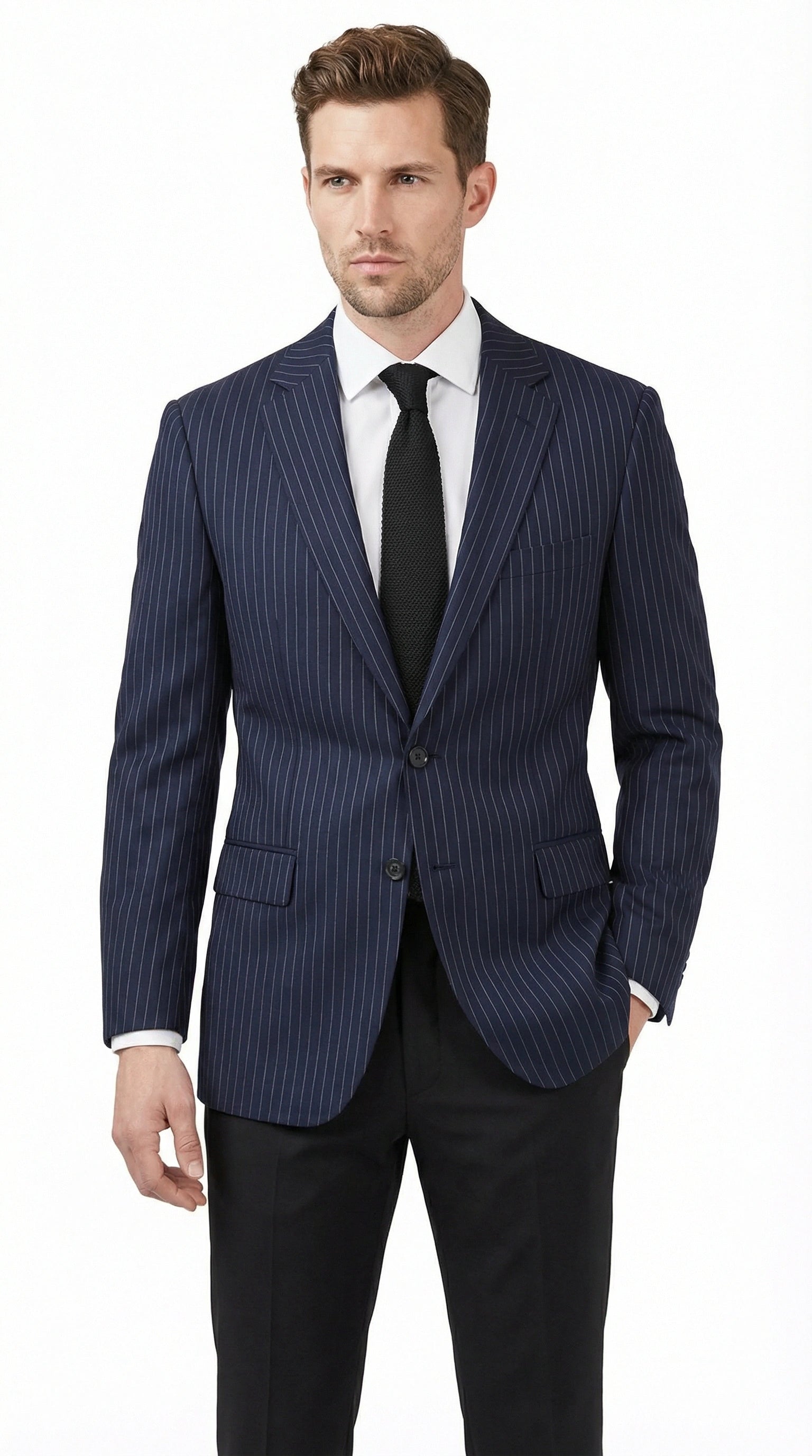 Men’s Navy Blue Pinstripe Blazer – Classic Tailored Formal Jacket for Business, Office and Professional Wear – SuitUSA