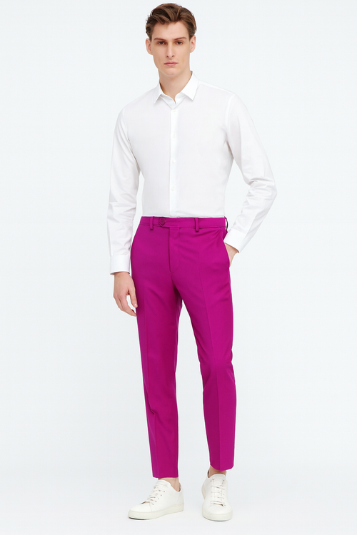 Men’s Fuchsia Dress Pants - Slim Fit Stylish Formal Trousers for Parties in Hot Pink Color by USA Men's Outlet