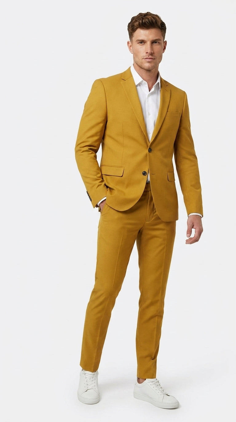 Men’s Gold Mustard Color Suit – Wedding & Prom Formal Suit Outfit, Modern Blazer and Pants – SuitUSA