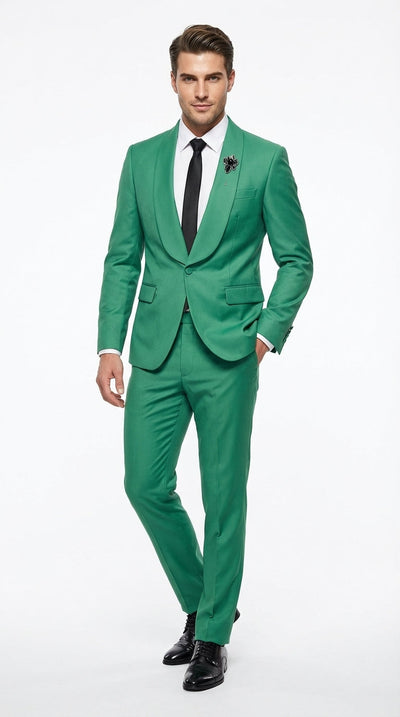 Men’s Emerald Green Tuxedo Suit – Emerald Green Formal Tuxedo with Shawl Lapel Jacket Trousers for Prom, Wedding in Augusta Green