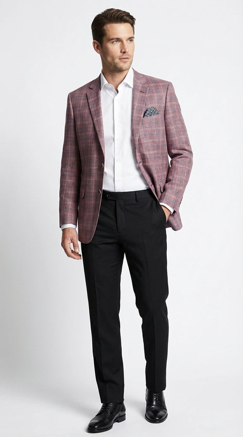 Mens Dusty Rose Mauve Pink with Tint of Blue Plaid Sport Coat Blazer β Classic Check Pattern Casual Blazer Jacket for Business Casual, Wedding