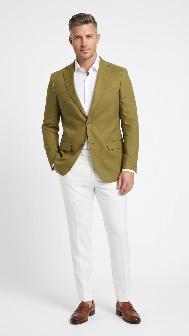 Men’s Olive Green Blazer Sport Coat – Linen Fabric Summer in pistachio sage green – SuitUSA
